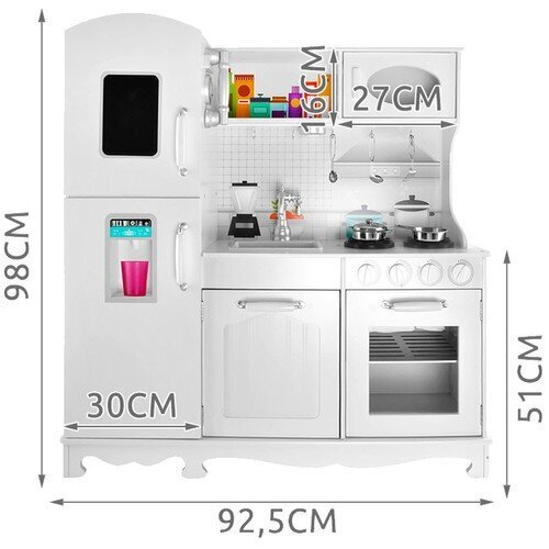 Koka virtuvīte ar piederumiem bērniem Kruzzel, balta, 22112, 98x92.5x30 cm cena un informācija | Rotaļlietas meitenēm | 220.lv