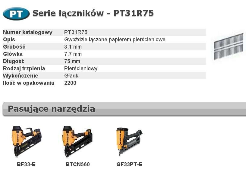 Naglas Bostitch PT 33&apos; 3,1 x 75mm Gredzens 2200 gab. цена и информация | Stiprinājumi | 220.lv