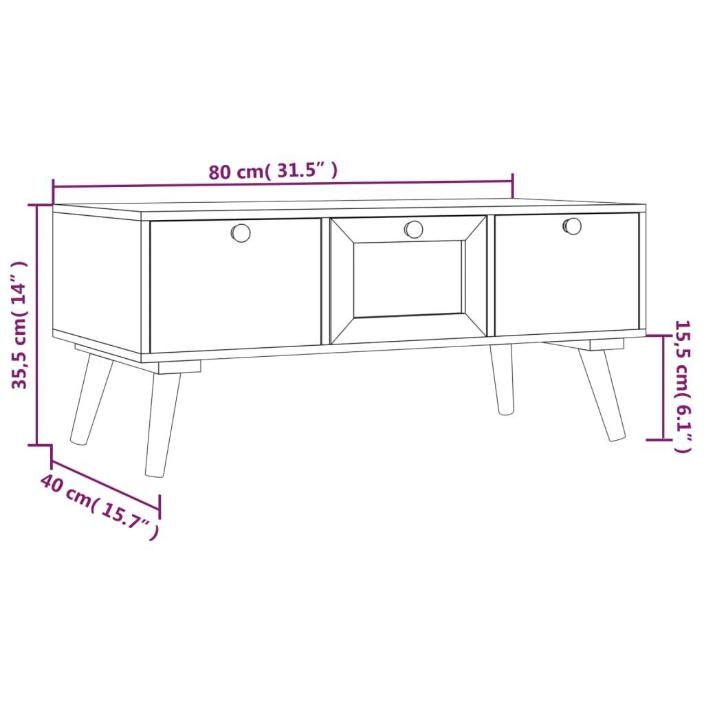 Kafijas galdiņš ar atvilktnēm vidaXL 80x40x35,5cm, melns cena un informācija | Žurnālgaldiņi | 220.lv