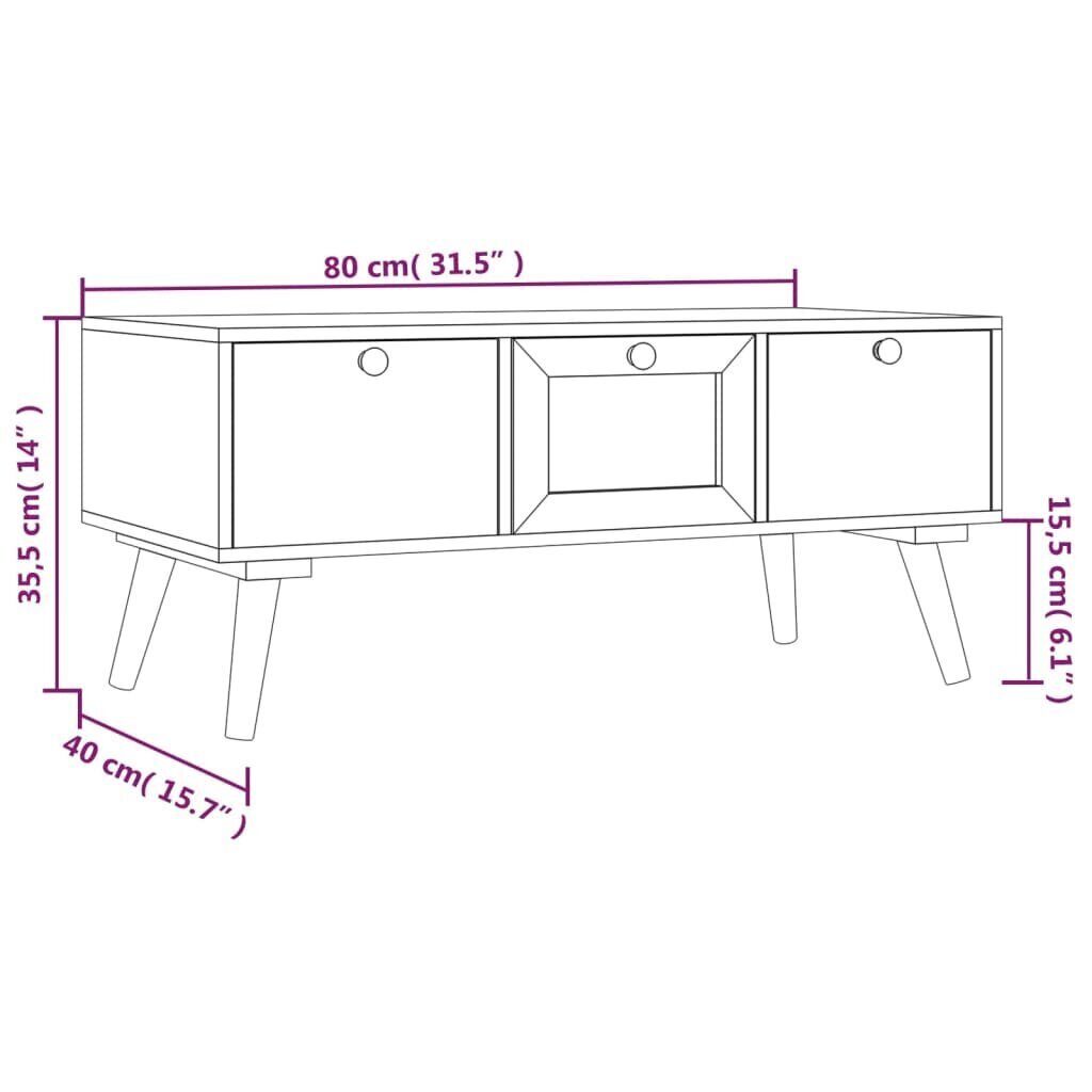 Kafijas galdiņš ar atvilktnēm vidaXL 80x40x35,5cm, brūns cena un informācija | Žurnālgaldiņi | 220.lv