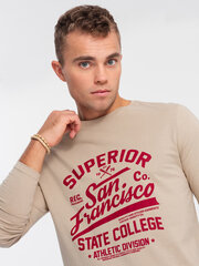 Мужская футболка с длинным рукавом с университетским узором — песочный v1 om-lspt-0116 124238-7 цена и информация | Мужские футболки | 220.lv