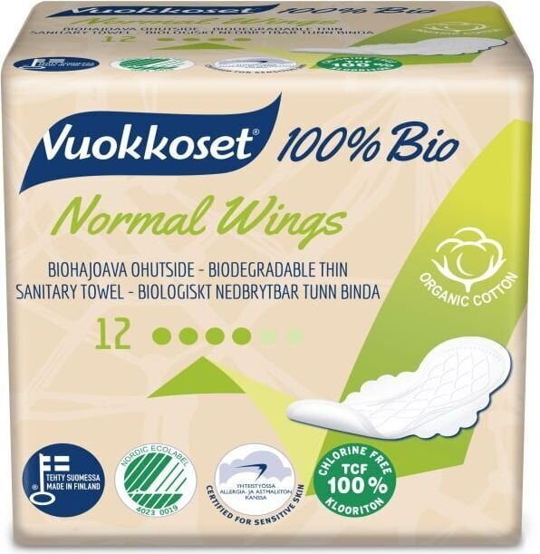 Higiēnas paketes Vuokkoset Normal Wings, 12 gab. cena un informācija | Tamponi, higiēniskās paketes, ieliktnīši | 220.lv