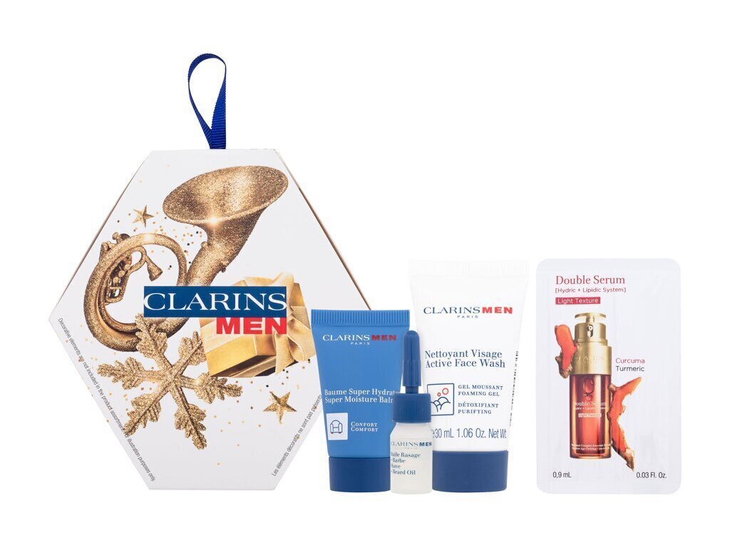 Kosmētikas komplekts Clarins Men Essentials vīriešiem: sejas želeja 30 ml + sejas serums 0,9 ml + sejas krēms 12 ml + sejas eļļa 3 ml цена и информация | Skūšanās piederumi, kosmētika | 220.lv