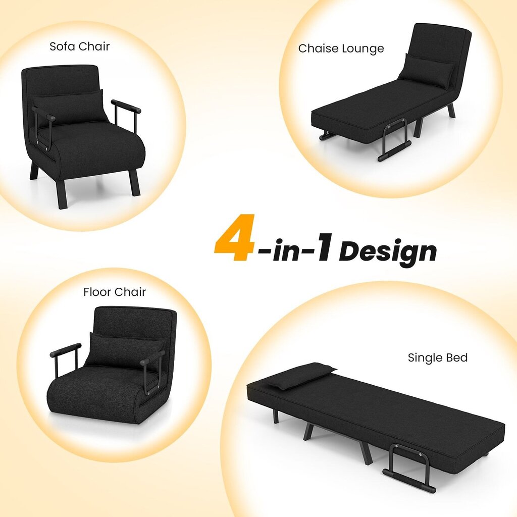 Izvelkams dīvāns-gulta 4 in 1 Costway, melns цена и информация | Atpūtas krēsli | 220.lv