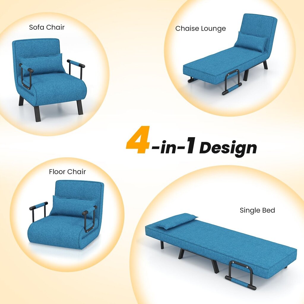 Izvelkams dīvāns-gulta 4 in 1 Costway, zils cena un informācija | Dīvāni | 220.lv