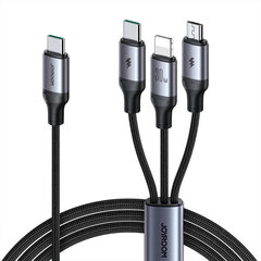 USB kabelis Joyroom SA21-1T3 USB-C to Lightning+USB-C+MicroUSB 30W 1.2m melns cena un informācija | Savienotājkabeļi | 220.lv