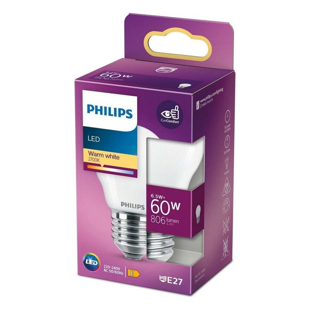 LED Spuldze Philips 8718699762858 E27 6,5 W 806 lm (4,5 x 7,8 cm) (2700 K) cena un informācija | Spuldzes | 220.lv