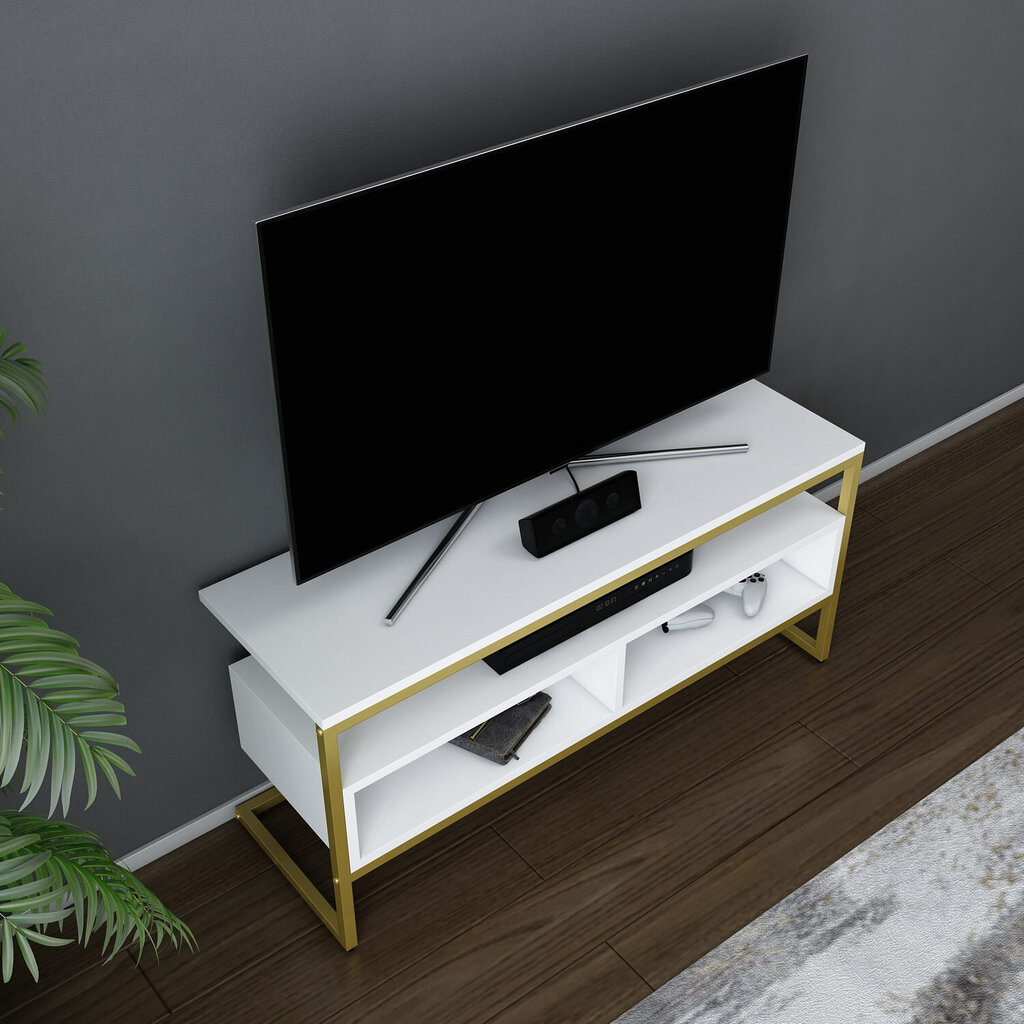 TV galdiņš Asir, 110x35x49,9 cm, zelts/balts cena un informācija | TV galdiņi | 220.lv