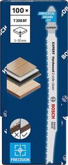 Bosch Professional 100x Stitch Sowblatt Expert "Wood 2-Side Clean 'T 308 B (для фанеры, мебельная тарелка с твердым деревом, длина 117 мм, аксессуары) цена и информация | Пилы, циркулярные станки | 220.lv