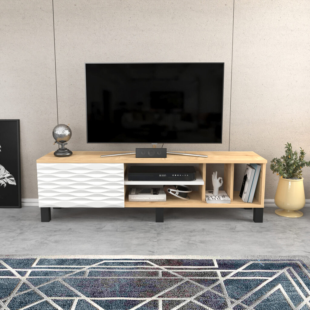 TV galdiņš Asir, 140x35x40,3 cm, balts/gaiši brūns cena un informācija | TV galdiņi | 220.lv