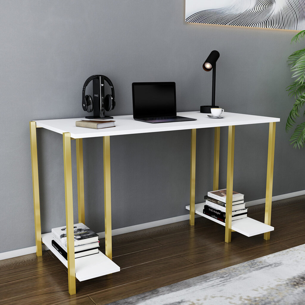 Galds Asir, 125,2x60x73,8 cm, zelts/balts cena un informācija | Datorgaldi, rakstāmgaldi, biroja galdi | 220.lv