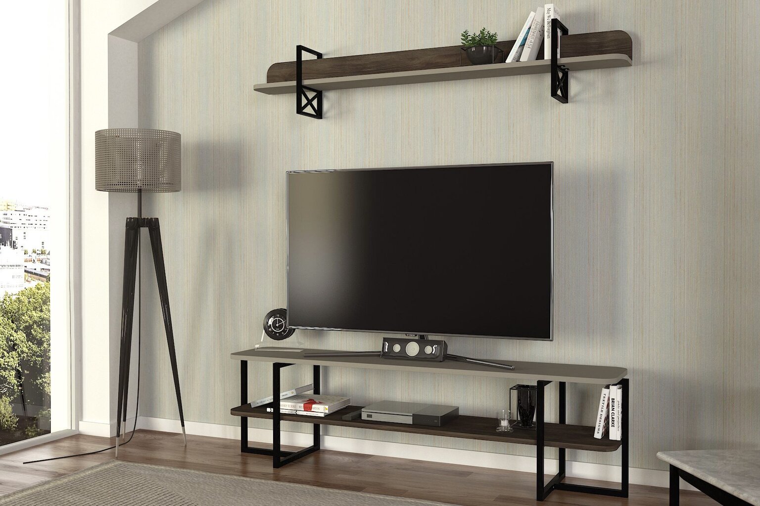 TV statīvs Asir, 150x41,8x29,6 cm, brūns/pelēks цена и информация | TV galdiņi | 220.lv