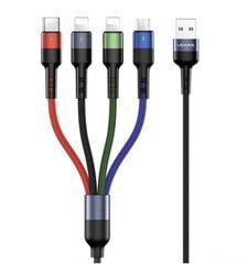 USAMS Kabel pleciony U26 4w1 1.2m 2A Fast Charge (2xlightning|microUSB|USB-C) SJ317USB01 (US-SJ317) цена и информация | Кабели и провода | 220.lv