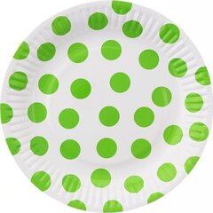 Бумажные тарелки белые с зелеными точками, 18 см, 6 шт. цена и информация | Праздничная одноразовая посуда | 220.lv