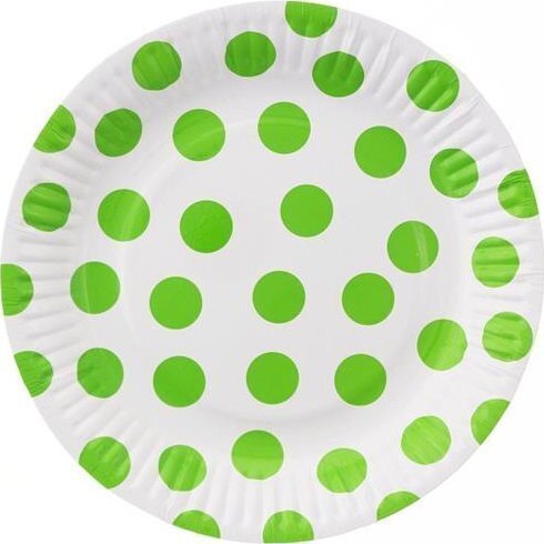Papīra šķīvji balti ar zaļiem punktiem, 18 cm, 6 gab. cena un informācija | Vienreizējie trauki | 220.lv