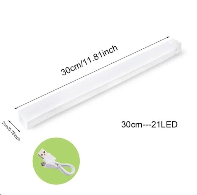 Bezvadu LED lampa ar kustības sensoru, 30 cm cena un informācija | Iebūvējamās lampas, LED paneļi | 220.lv