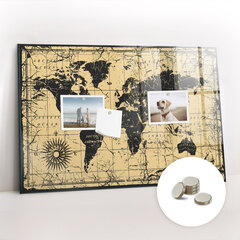 Magnētiskais dēlis Vintage Pasaules Karte, 60x40 cm cena un informācija | Kancelejas preces | 220.lv