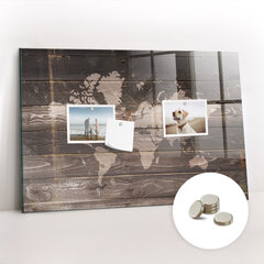 Magnētiskais dēlis Pasaules Karte Uz Koka, 60x40 cm cena un informācija | Kancelejas preces | 220.lv