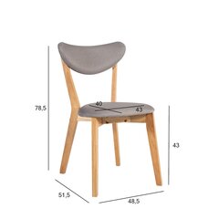 Комплект из 2 стульев JONNA 48,5x51,5x78,5см, сиденье покрыто серым текстилем, ножки и рама: каучуковое дерево, цвет: натуральный цена и информация | Стулья для кухни и столовой | 220.lv