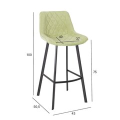 Комплект из 2 барных стульев NAOMI 43x50,5xH75 / 100см, зеленая ткань, черные металлические ножки цена и информация | Стулья для кухни и столовой | 220.lv