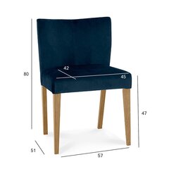 Комплект из 2 стульев TURIN 57x51xH80см, обитое сиденье и спинка покрыты темно-синей бархатной тканью, светлые дубовые ножки цена и информация | Стулья для кухни и столовой | 220.lv
