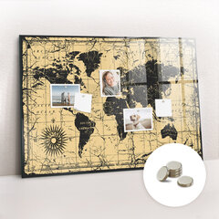Magnētiskais dēlis Vintage Pasaules Karte, 120x60 cena un informācija | Kancelejas preces | 220.lv