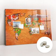 Magnētiskais dēlis Pasaules Karte Ar Karodziņiem, 120x60 cena un informācija | Kancelejas preces | 220.lv