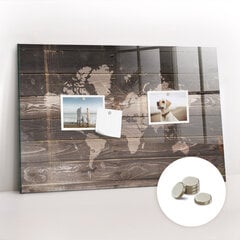 Magnētiskais dēlis Pasaules Karte Uz Koka, 90x60 cena un informācija | Kancelejas preces | 220.lv