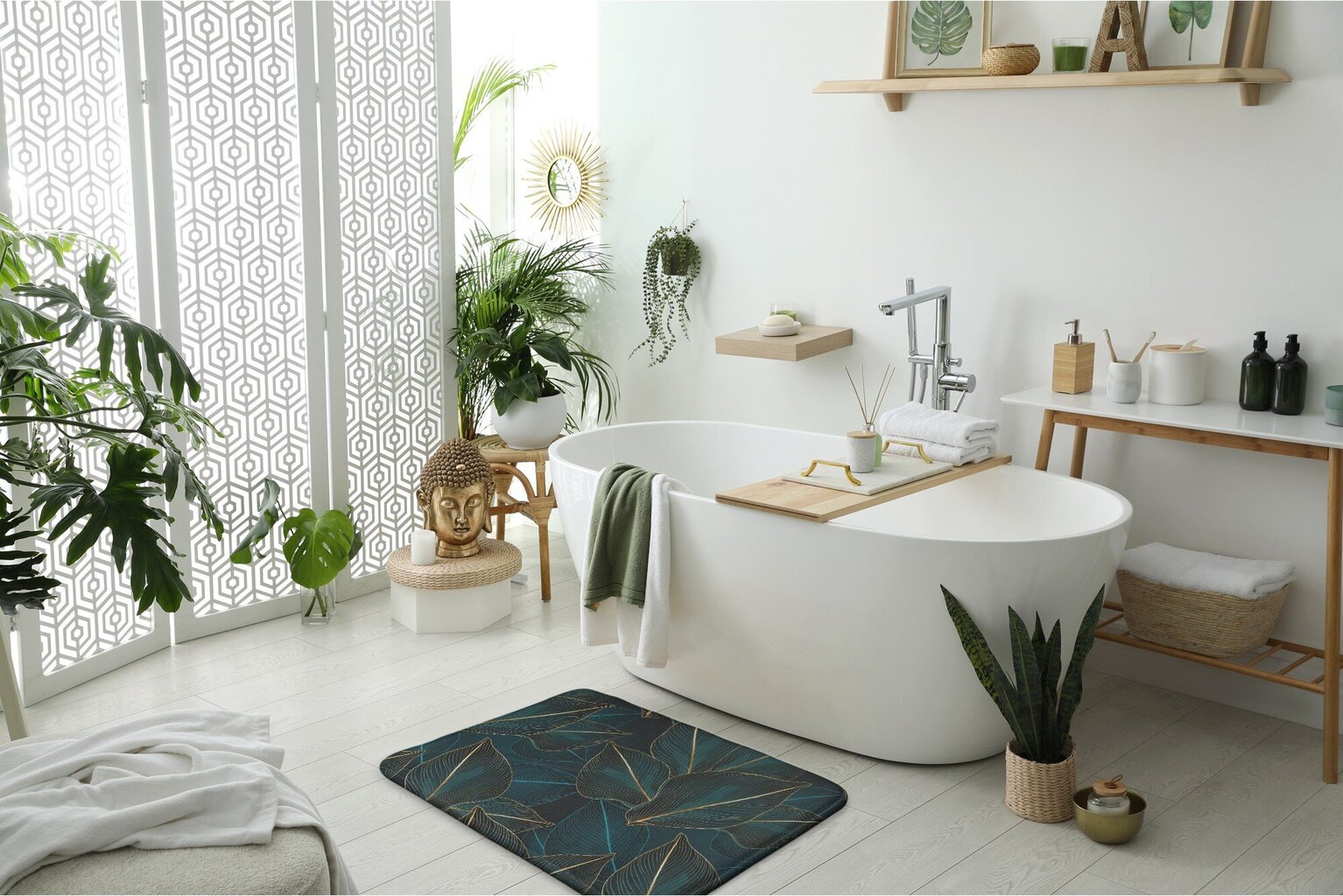 Vannas istabas paklājs Augu Lapas, 90x60 cm cena un informācija | Vannas istabas aksesuāri | 220.lv