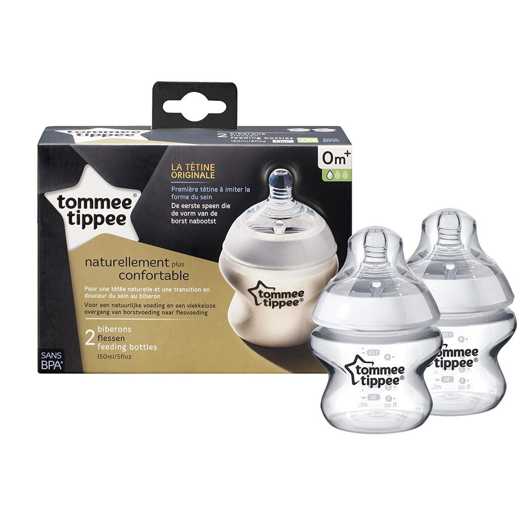 Pudeles Tommee Tippee, 0M + 150ml, 2 gab. цена и информация | Bērnu pudelītes un to aksesuāri | 220.lv