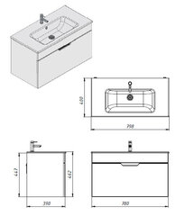 Подвесной шкафчик для ванной комнаты с умывальником Euroliux Stefanija ST1-80, белый цвет цена и информация | Шкафчики для ванной | 220.lv