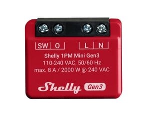 Умное Wi-Fi Bluetooth реле Shelly 1PM Mini Gen3 цена и информация | Системы безопасности, контроллеры | 220.lv