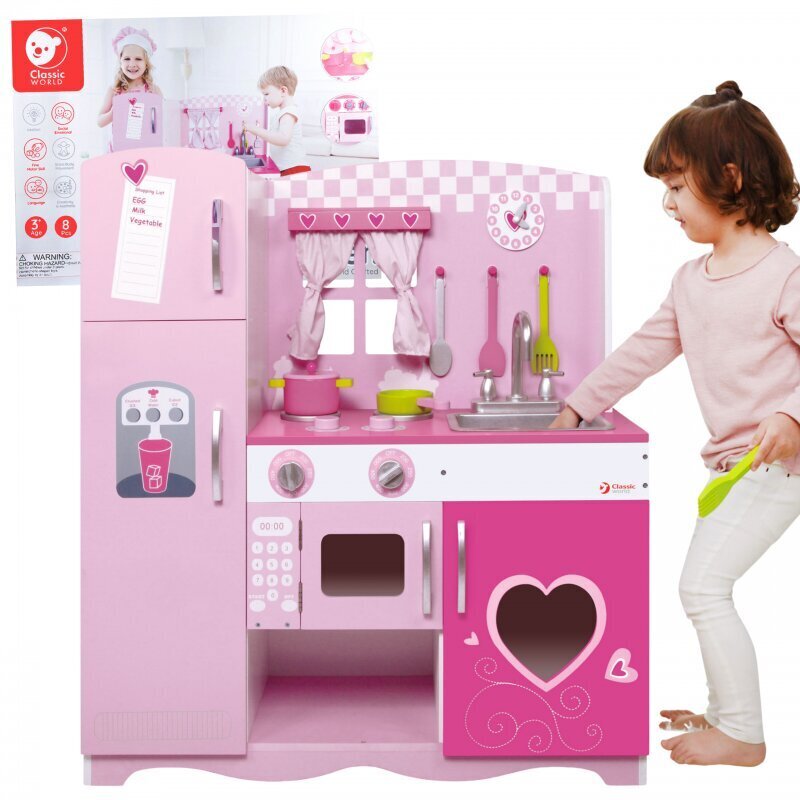 Bērnu koka virtuve Classic World, rozā cena un informācija | Rotaļlietas meitenēm | 220.lv