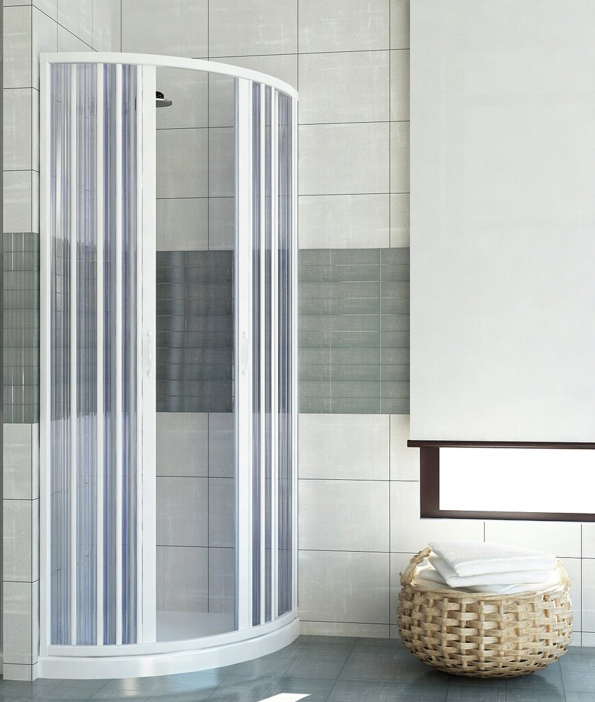 Pusapaļa stūra dušas bīdāmā siena, balta, 90x*90 cm peleks цена и информация | Dušas kabīnes | 220.lv