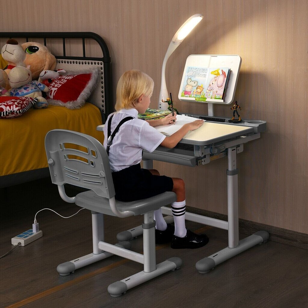 Bērnu datorgalds, Costway, pelēks cena un informācija | Datorgaldi, rakstāmgaldi, biroja galdi | 220.lv