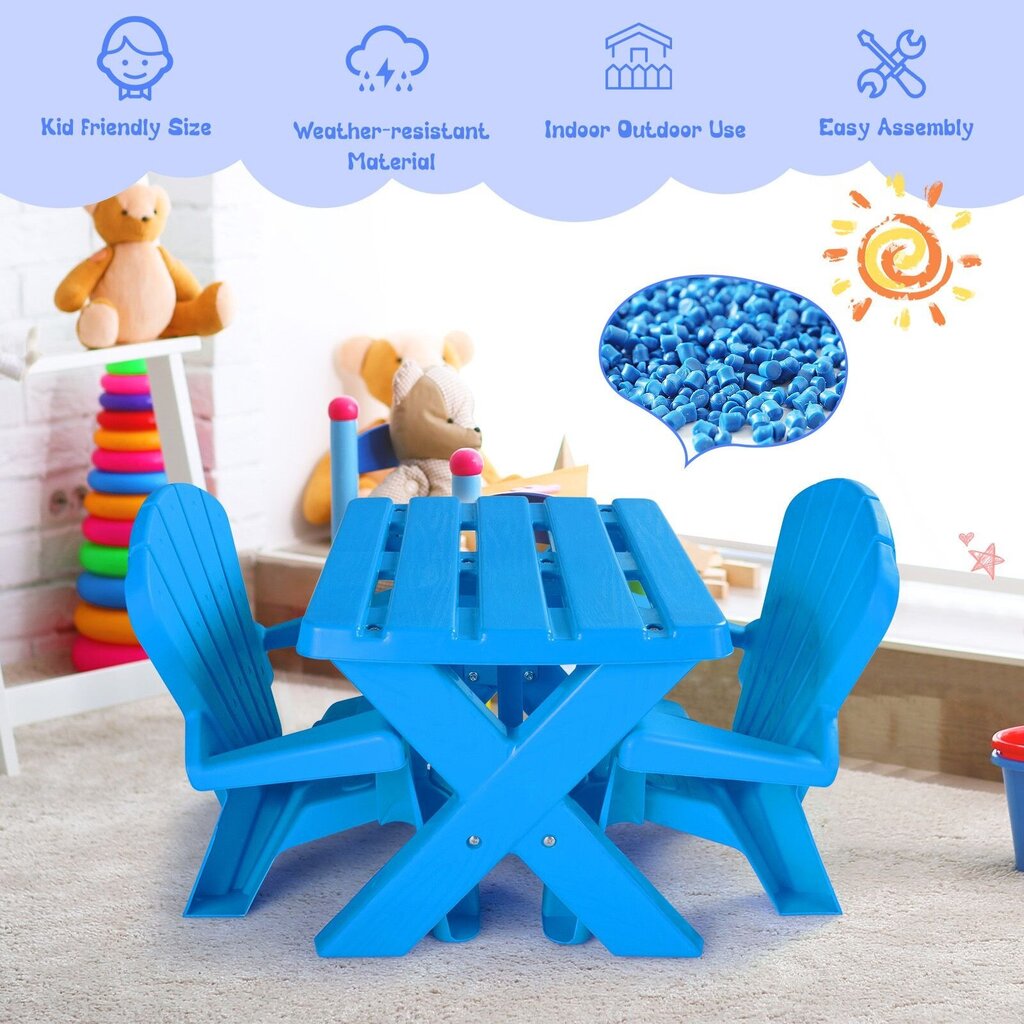Bērnu galds ar 2 krēslu komplektu Costway, zils cena un informācija | Bērnu krēsliņi un bērnu galdiņi | 220.lv