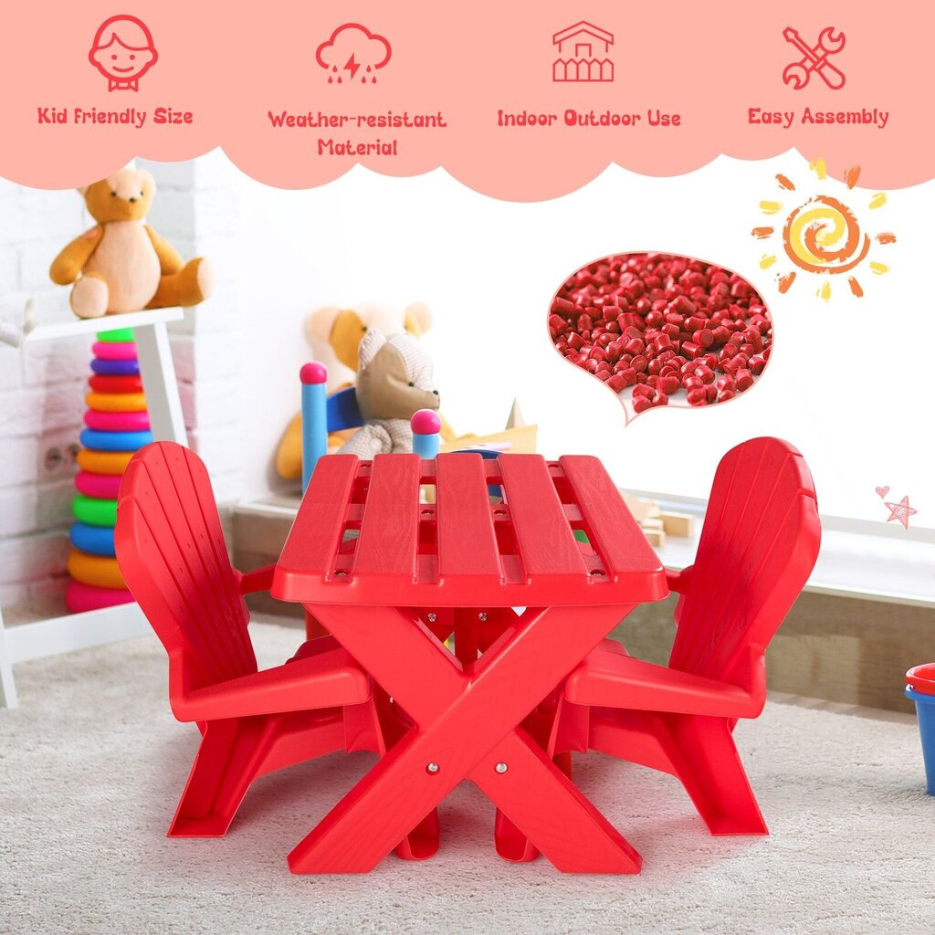 Bērnu galds ar 2 krēslu komplektu Costway, sarkans цена и информация | Bērnu krēsliņi un bērnu galdiņi | 220.lv