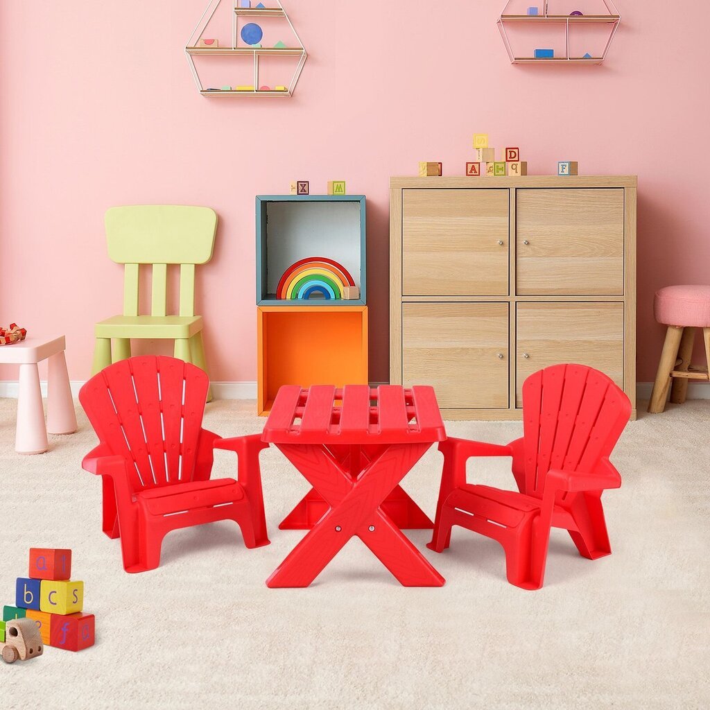 Bērnu galds ar 2 krēslu komplektu Costway, sarkans cena un informācija | Bērnu krēsliņi un bērnu galdiņi | 220.lv