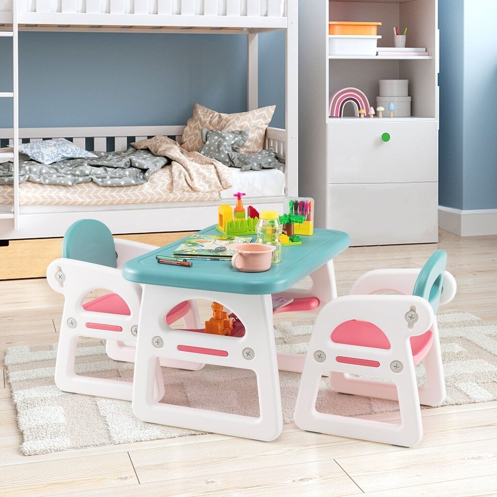 Bērnu galda un 2 krēslu komplekts Costway, zils cena un informācija | Bērnu krēsliņi un bērnu galdiņi | 220.lv