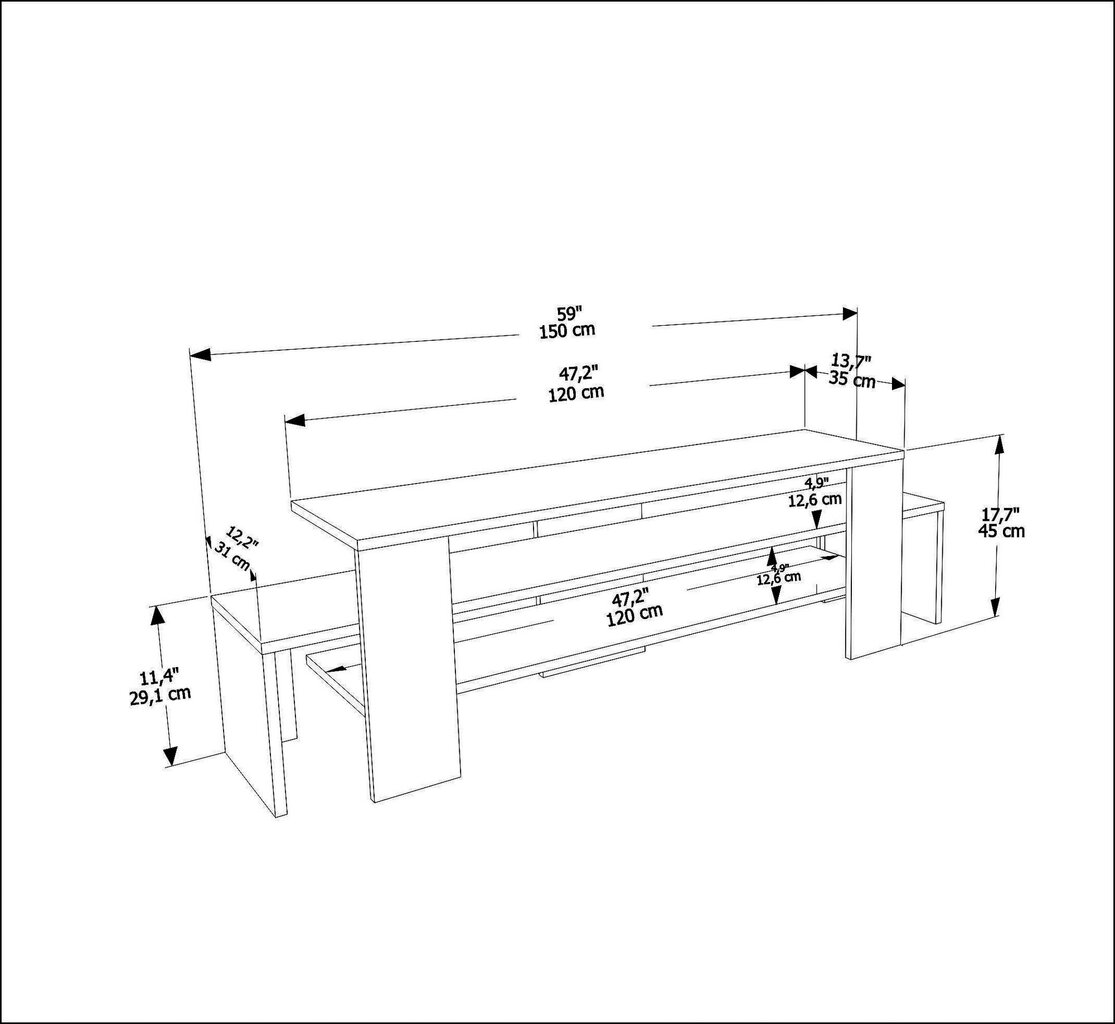 TV statīvs Asir, 150x45x35 cm, balts/pelēks cena un informācija | TV galdiņi | 220.lv