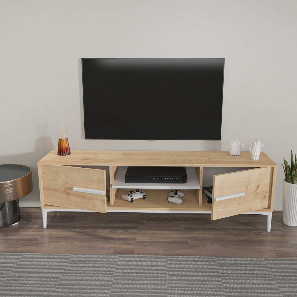 TV statīvs Asir, 120x43,6x29,6 cm, balts/brūns cena un informācija | TV galdiņi | 220.lv