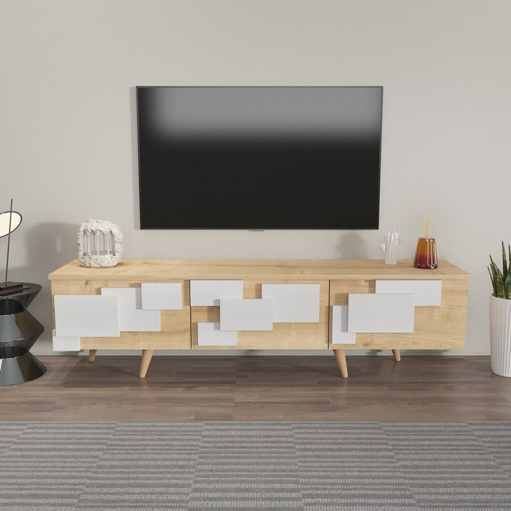 TV statīvs Asir, 160x45x35 cm, brūns/balts cena un informācija | TV galdiņi | 220.lv