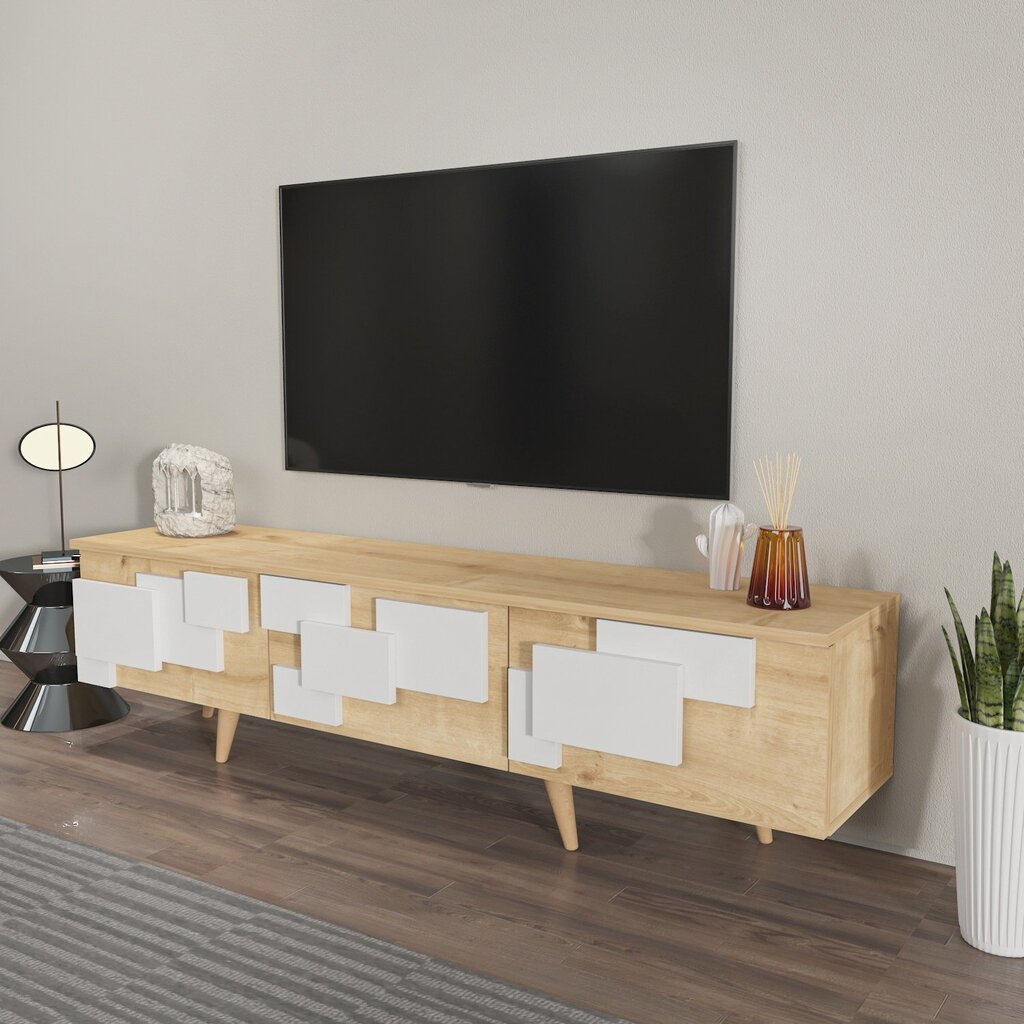 TV statīvs Asir, 160x45x35 cm, brūns/balts cena un informācija | TV galdiņi | 220.lv
