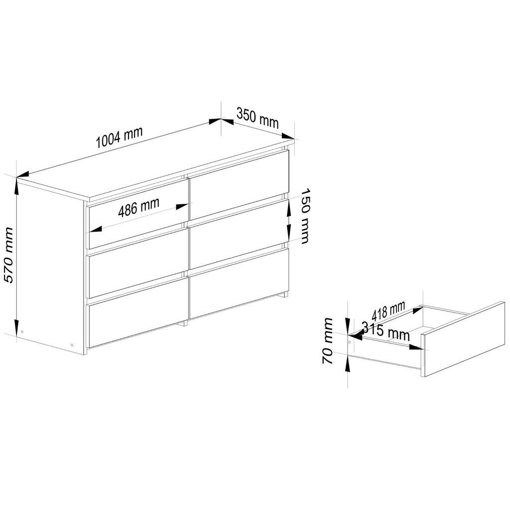 Kumode Akord CL100 6SZ, pelēkā krāsā цена и информация | Kumodes | 220.lv