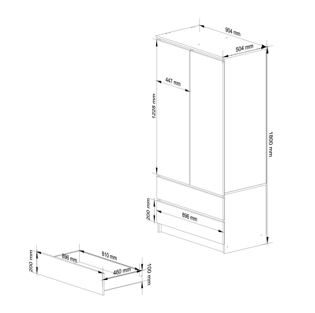 Skapis Akord S90 2D 2SZ, balta/juoda цена и информация | Skapji | 220.lv