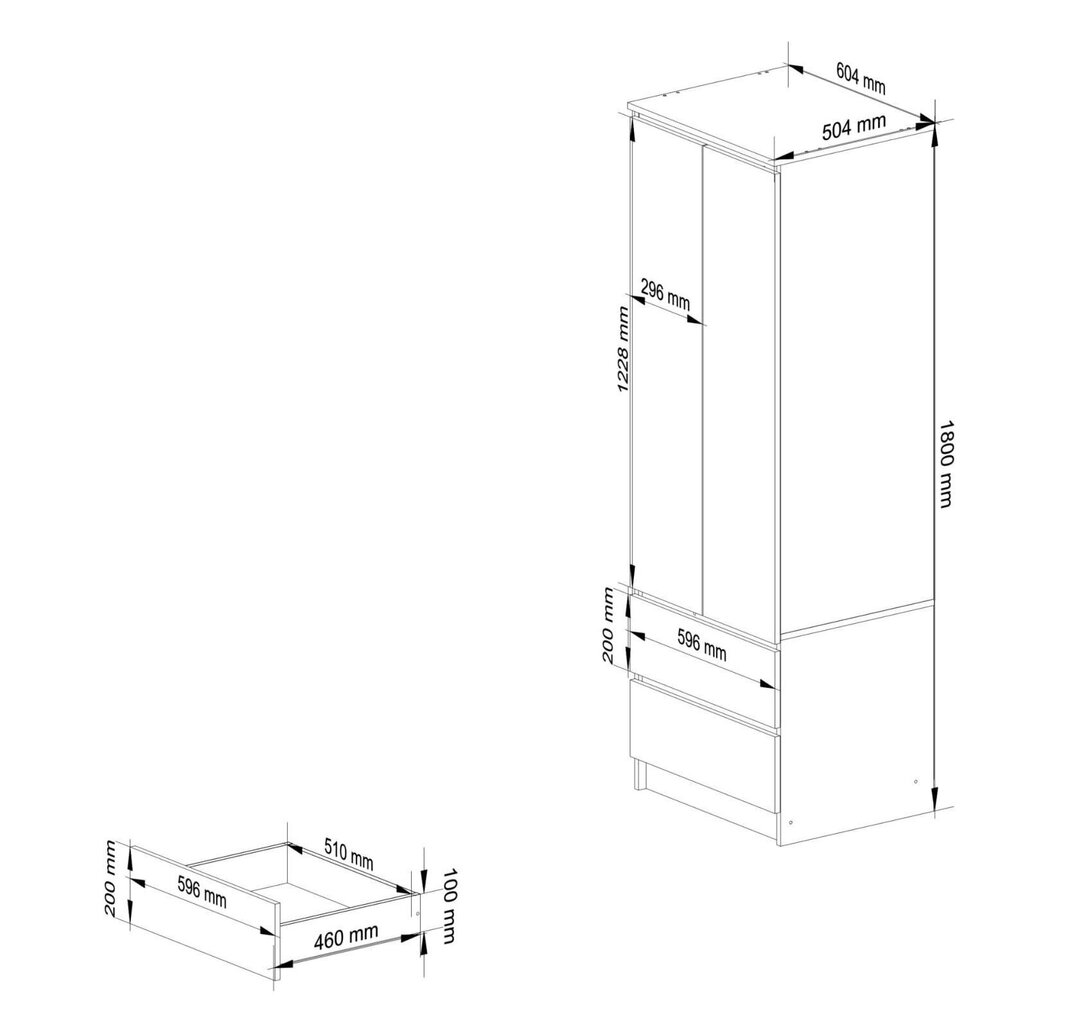 Skapis Chord Star S60 2D 2SZ, melna/balta cena un informācija | Skapji | 220.lv