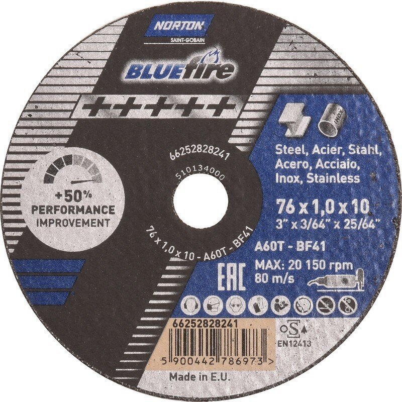 Griešanas disks Norton Blue Fire A60 T41, 76x1x10mm, 5 gab. cena un informācija | Rokas instrumenti | 220.lv