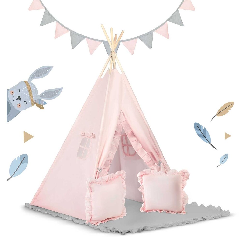 Teepee telts bērniem NK-406 Nukido - gaiši rozā cena un informācija | Bērnu rotaļu laukumi, mājiņas | 220.lv