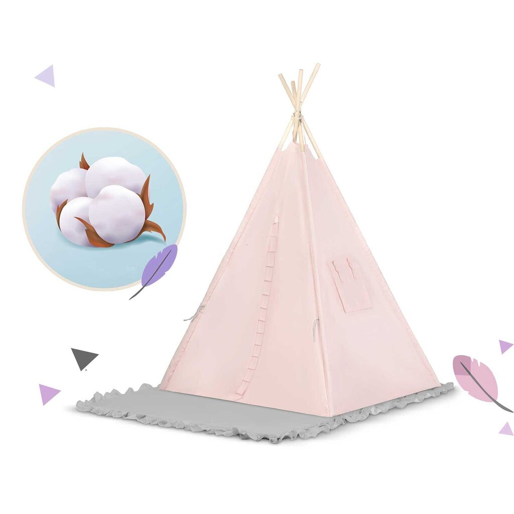 Teepee telts bērniem NK-406 Nukido - gaiši rozā цена и информация | Bērnu rotaļu laukumi, mājiņas | 220.lv