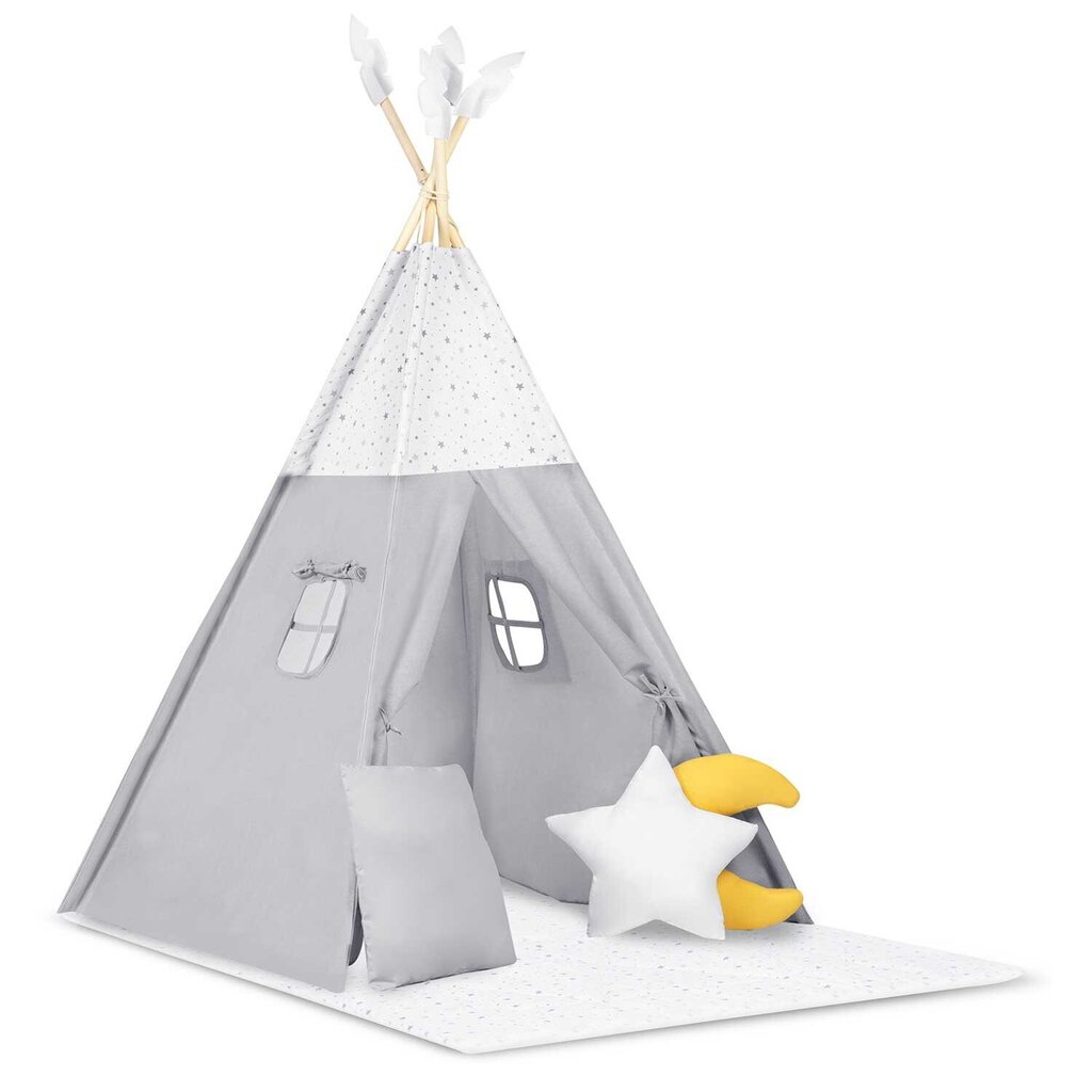 Teepee telts bērniem NK-406 Nukido - gaiši pelēka цена и информация | Bērnu rotaļu laukumi, mājiņas | 220.lv